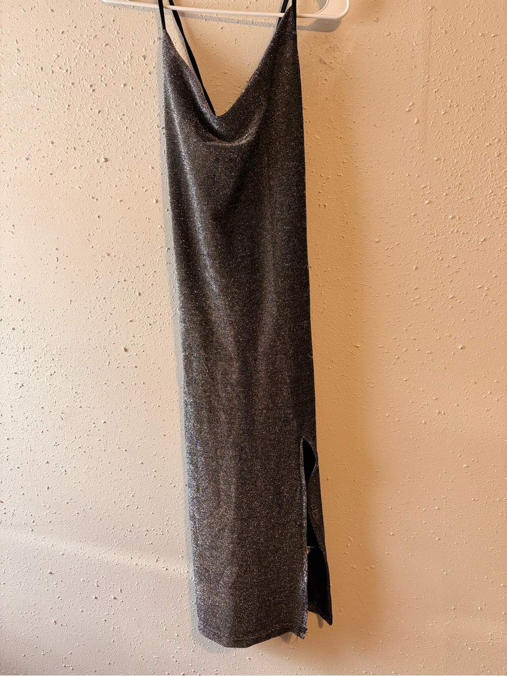SHEIN Shimmery Charcoal Cowl Neck Maxi Slip Dress With Slit